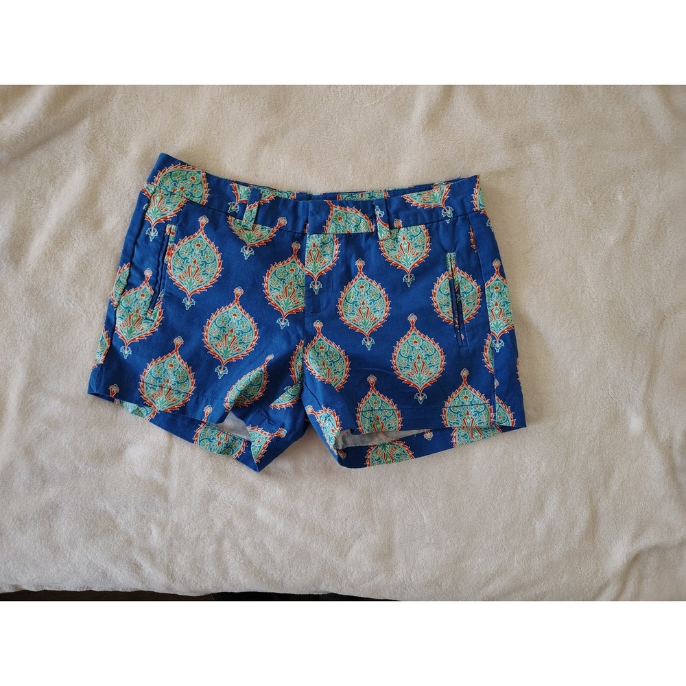 JCP Blue Damask Medallion Print Shorts Womens Size 2 Boho Summer Flat Front